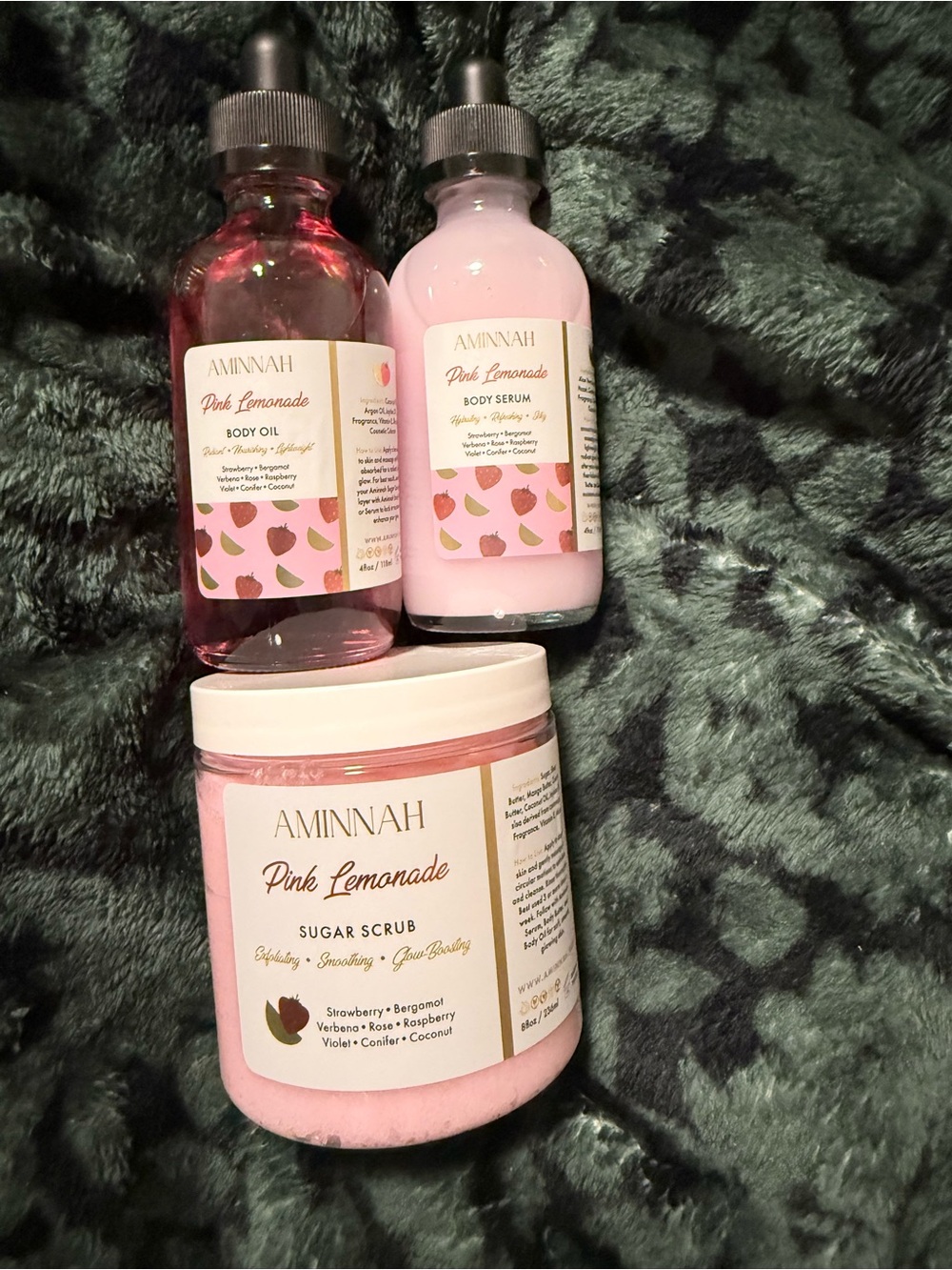 🆕🆕🆕🩷🍋🩷Aminnah Pink Lemonade Women’s Body Care Set Body oil & serum sugar polish🍋